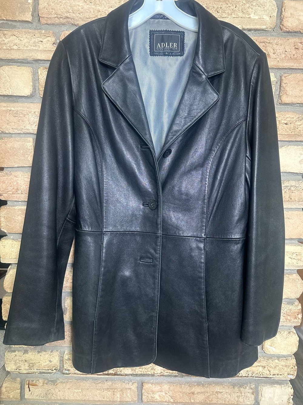Adler Collection Women's Black Genuine Leather Button Front Jacket Size L